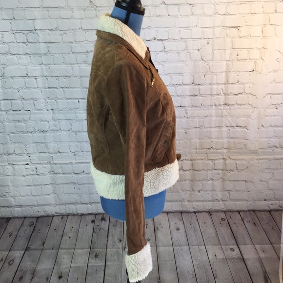 I Love H81 Jacket Los Angeles Brown Pigskin Suede Leather Faux Fleece Trim Coat - Picture 2 of 5